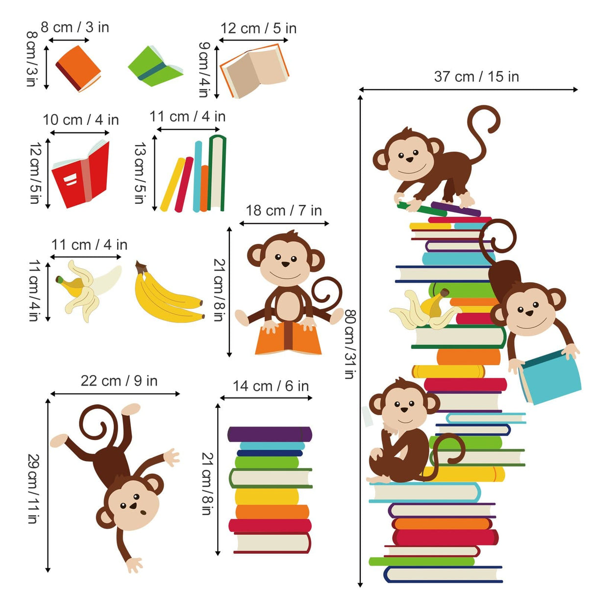 Monkey Reading Books Wall Decals