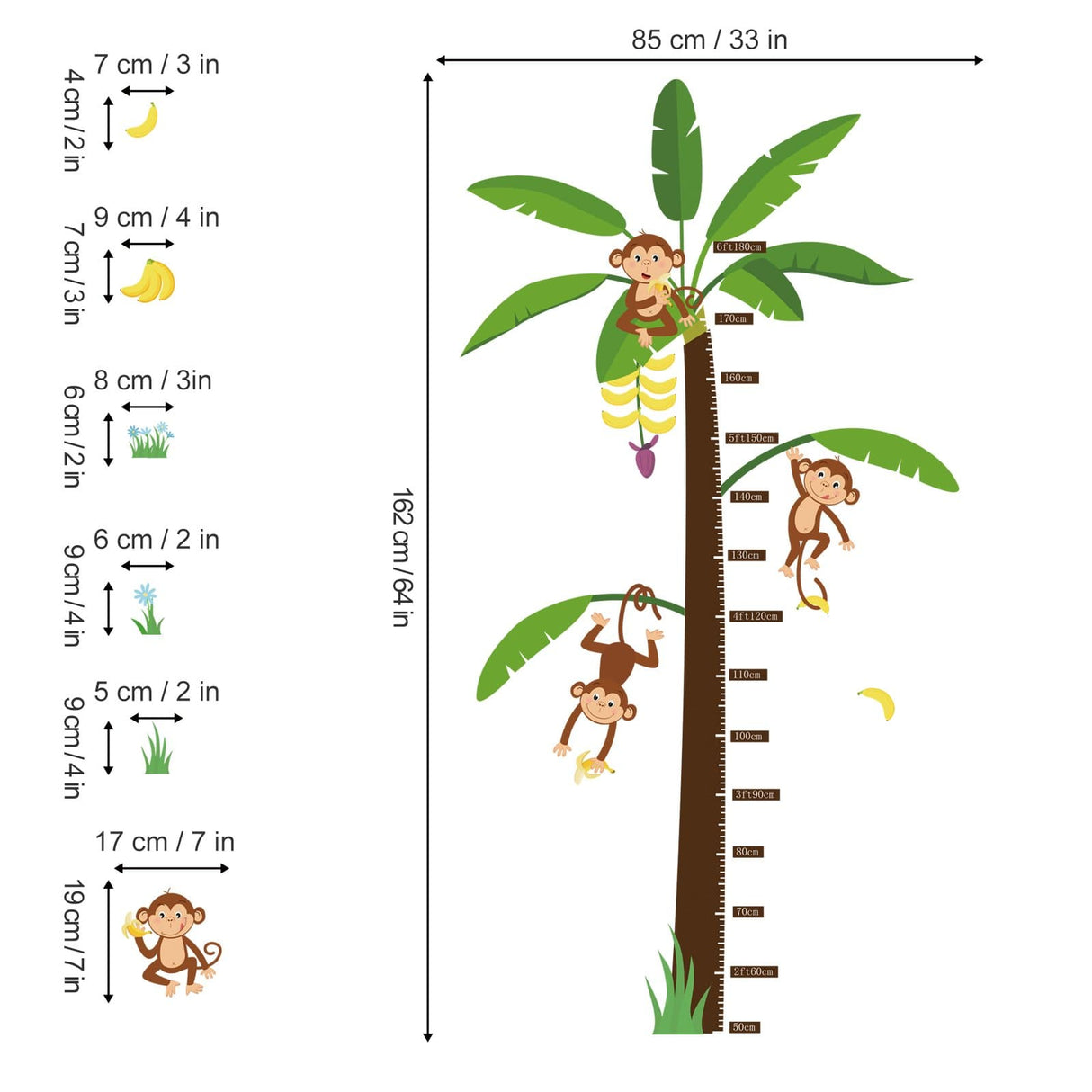 Monkey Height Chart Wall Decals