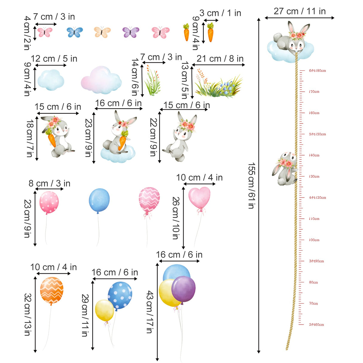 Height Chart Bunny Wall Decals