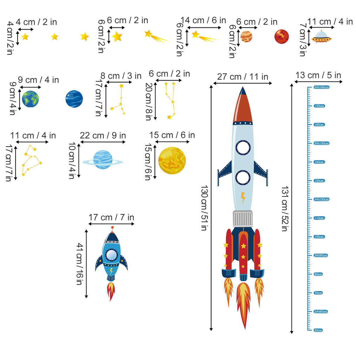 Rocket Height Chart Wall Decals