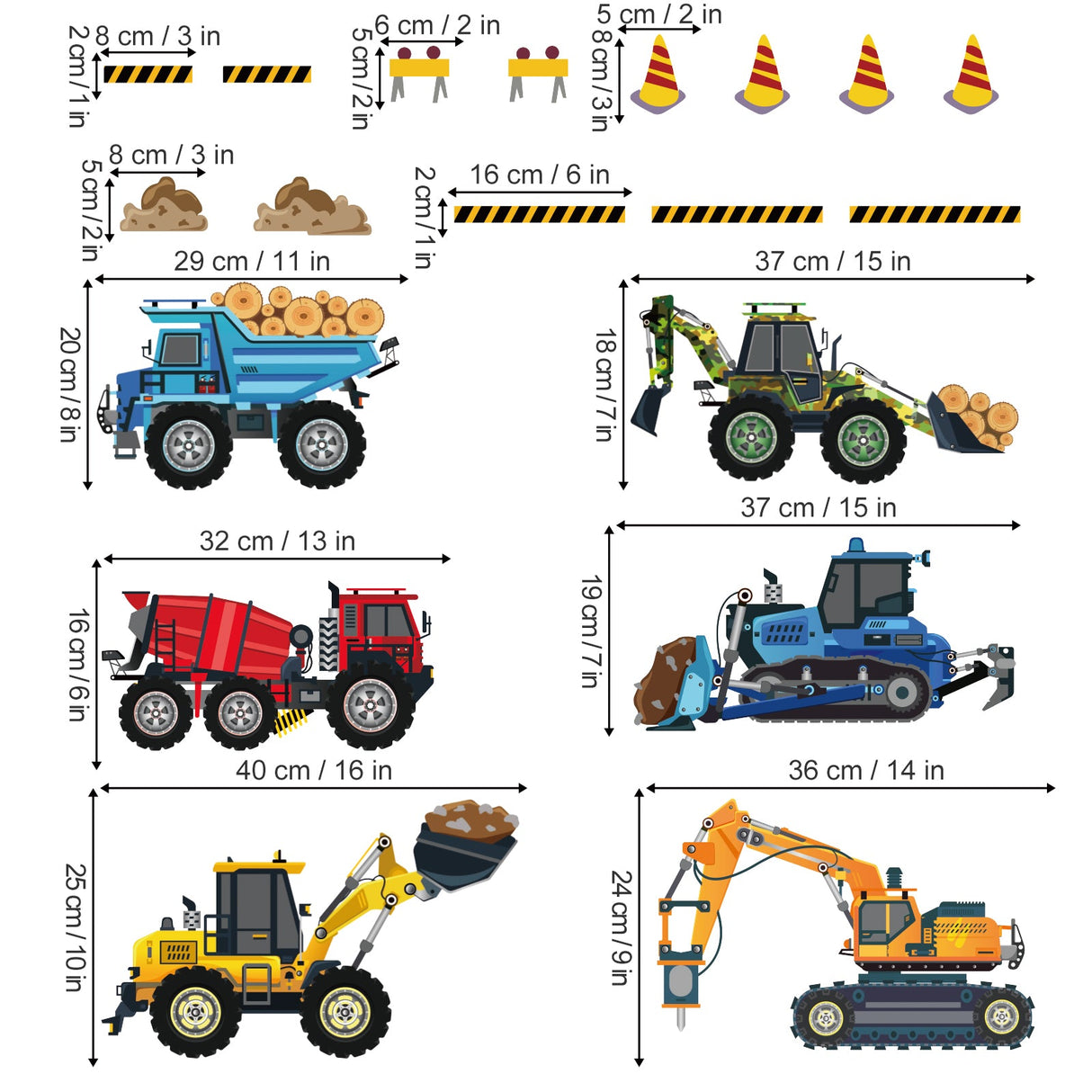 Construction Vehicles Wall Decals