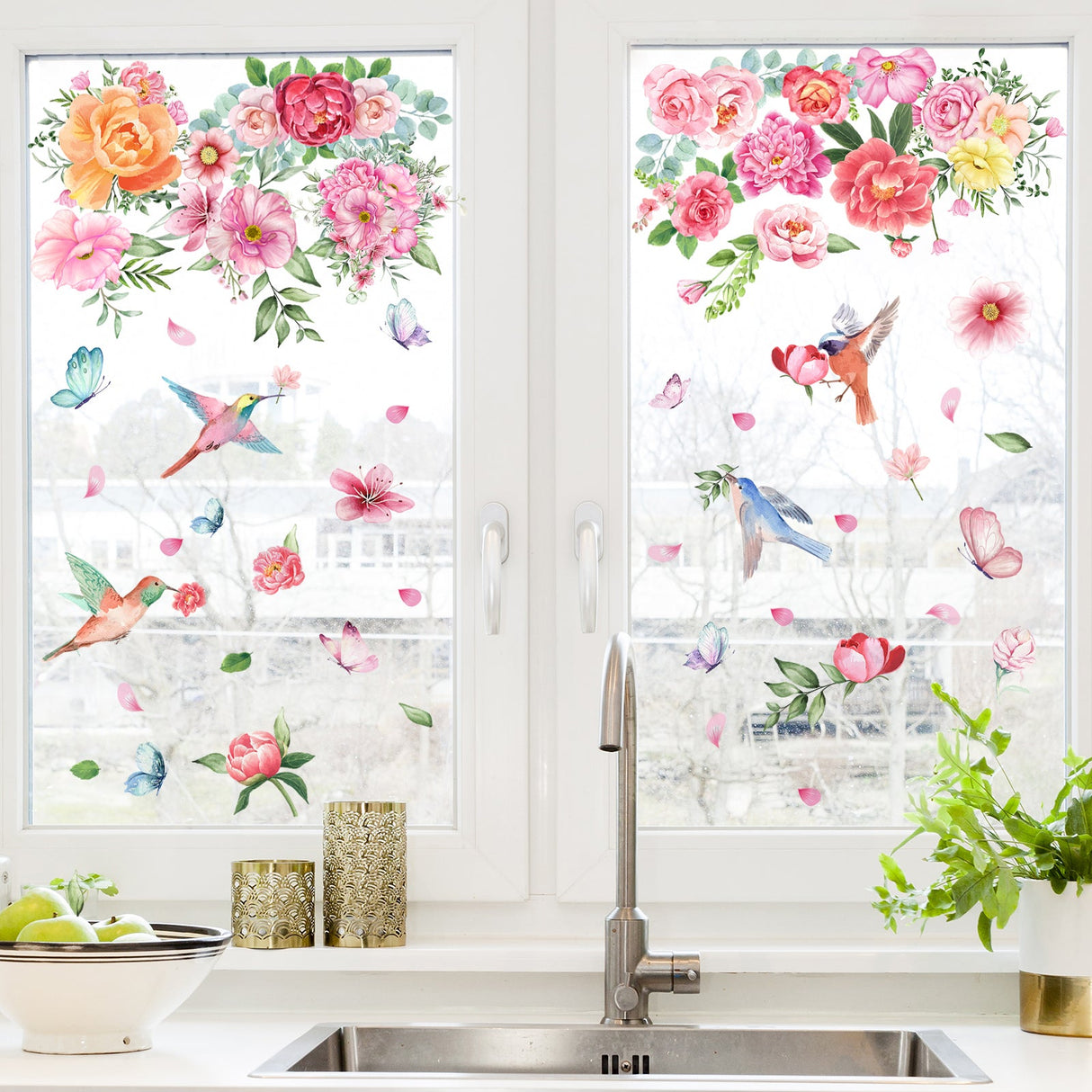 Spring Flower Birds Window Decals