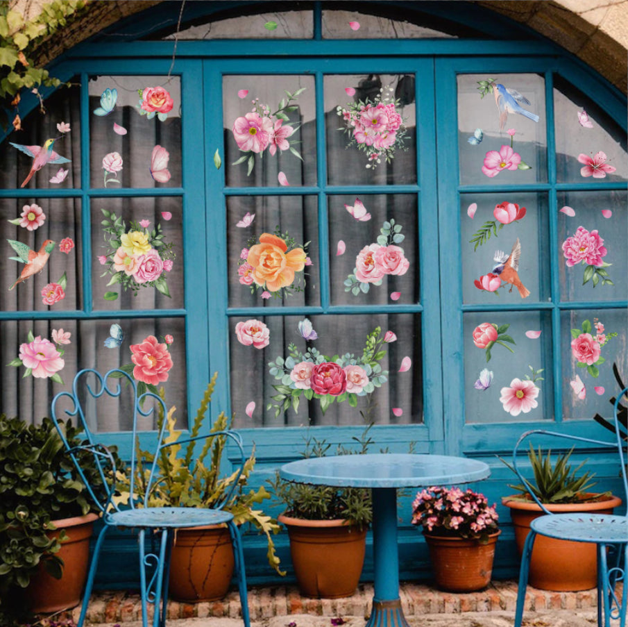 Spring Flower Birds Window Decals