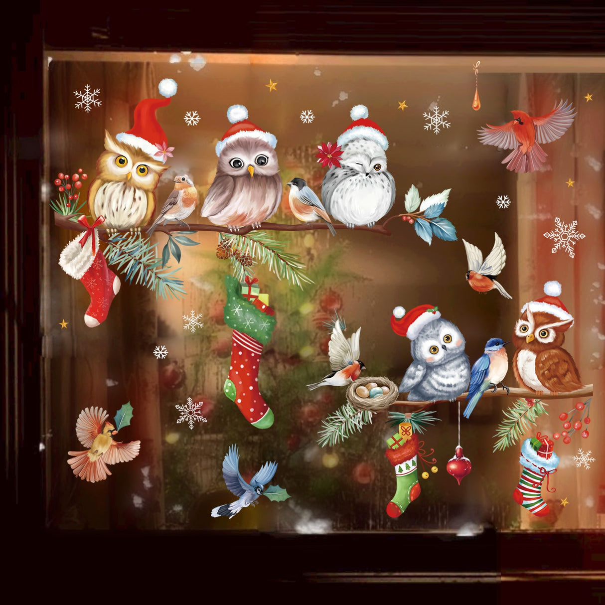 Christmas Owl Window Decals