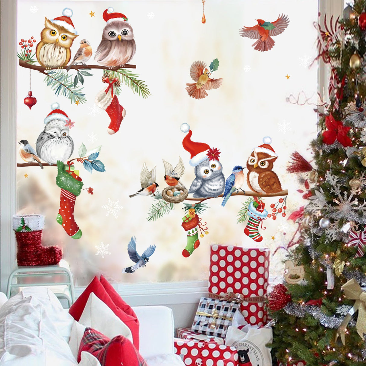 Christmas Owl Window Decals