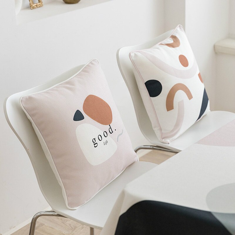 Cushion Cover Bedding Decorative Pillow Case Modern Nordic Simple Pink Geometric Blend Coussin Home Office Store Decor
