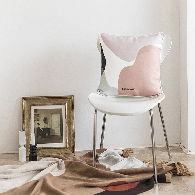 Cushion Cover Bedding Decorative Pillow Case Modern Nordic Simple Pink Geometric Blend Coussin Home Office Store Decor
