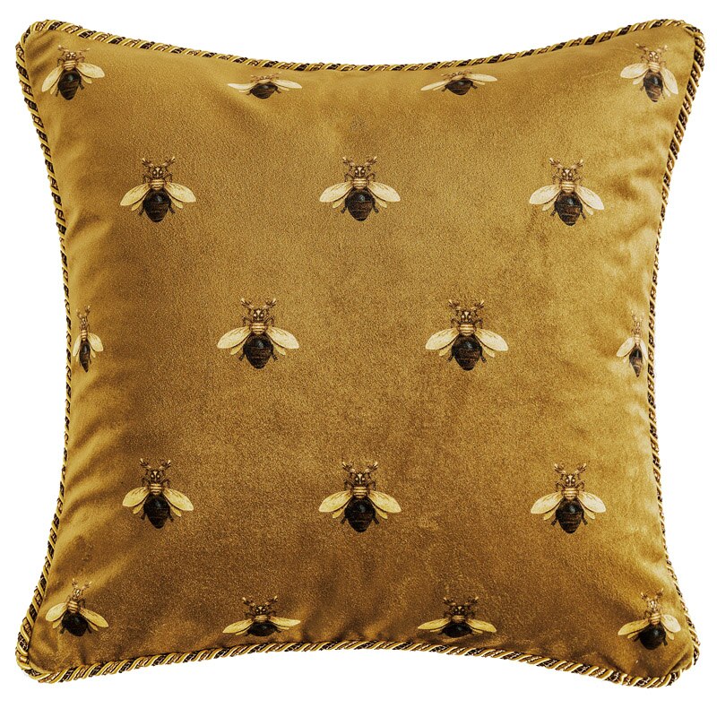 Cushion Cover Decorative Pillow Case European Luxury Art Gold Yellow Bee Print Velvet Soft Coussin Sofa Chair Cushion