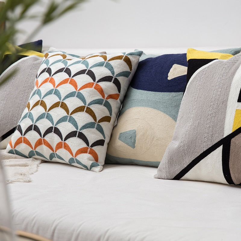 Cushion Cover Decorative Pillow Case Mediterranean Sea Cotton Thread Embroidery Modern Simple Line Coussin Sofa Deco