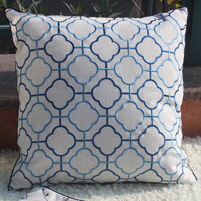 Cushion Cover Decorative Pillow Case Simple Chinese Geometric Embroidery Blue Coussin Modern Home Office Sofa Deco