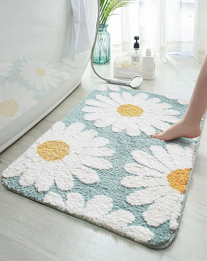 Feblilac Cute Daisy Bath Mat, Black/Purple/Red/Yellow/Green Floral Bathroom Rug, 16"x24" Soft Plush Water-Absorbent, Anti Slip Toilet Mat, Soft Thick Bathroom Carpet, Art Bathroom Mats, Best Bath Rugs, Hot Shower Mat Non Slip, Toilet Rug