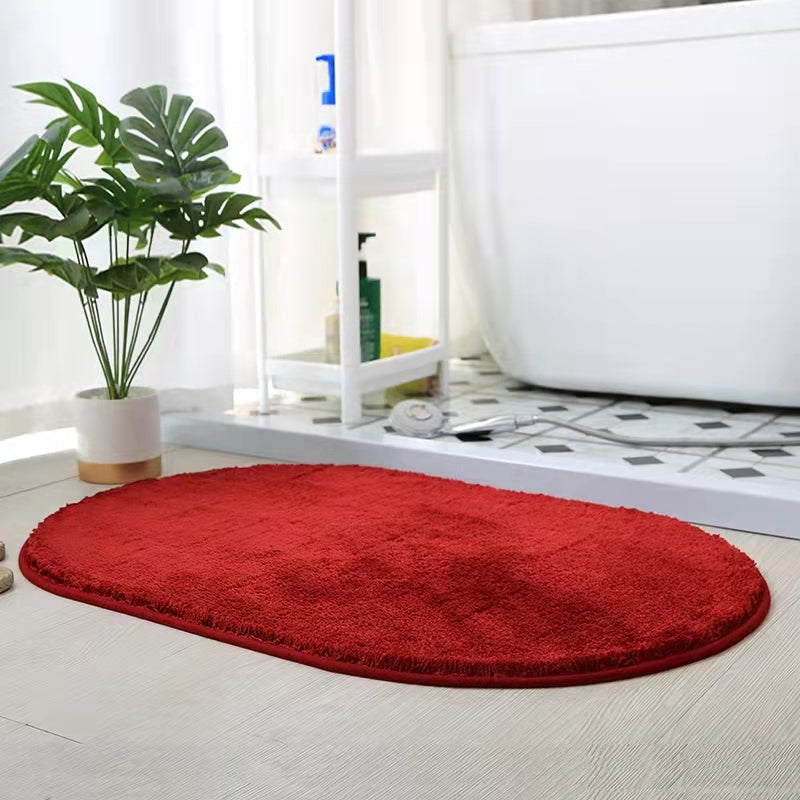 Feblilac Semicircle Solid Red Tufted Bath Mat, Multiple Sized Soft Plush Water-Absorbent, Anti Slip Toilet Mat, Soft Thick Bathroom Carpet, Pure Bathroom Mats, Simple Best Bath Rugs, Hot Shower Mat Non Slip, Toilet Rug