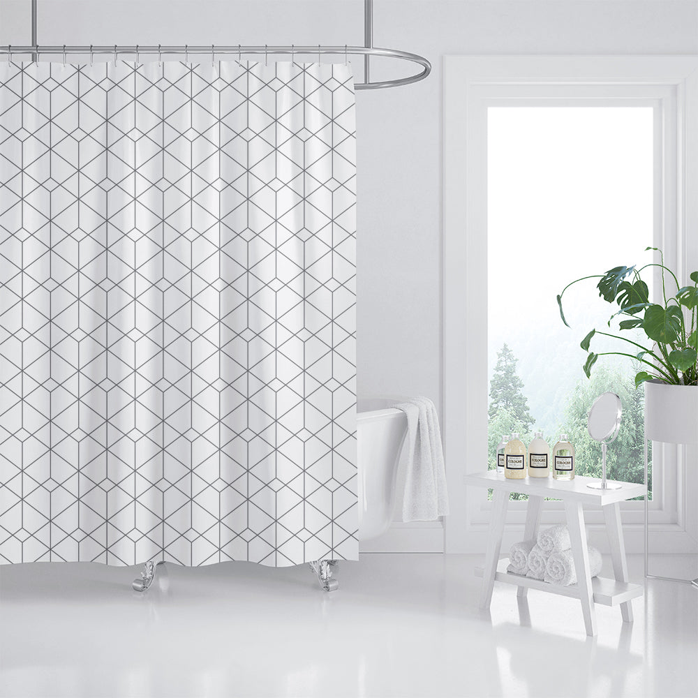 Grey White Grid Check Pattern Shower Curtain