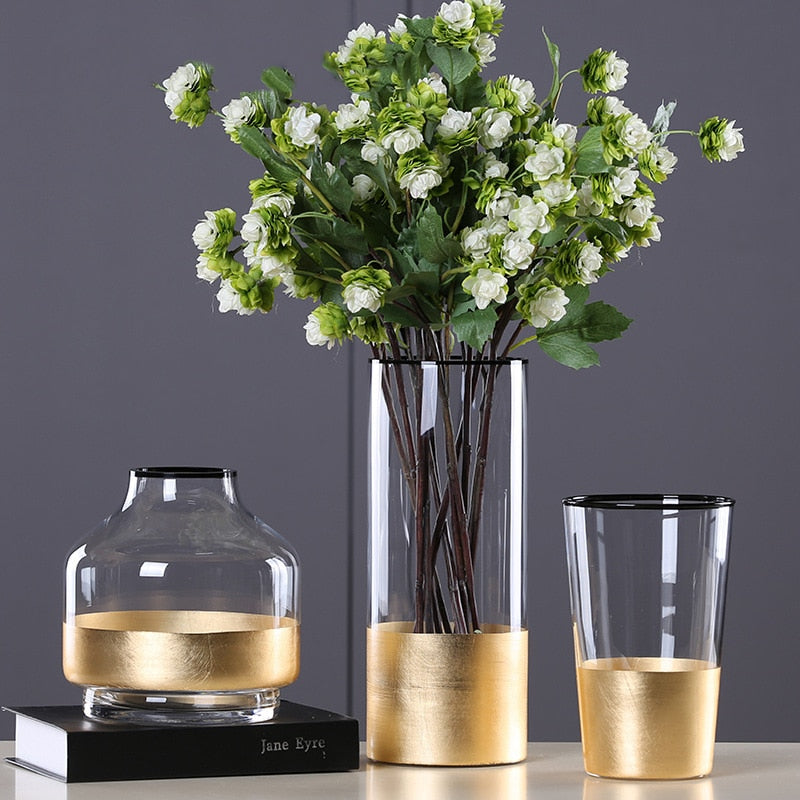 Glass Flower Vase with Gold Foil Living Room Decor