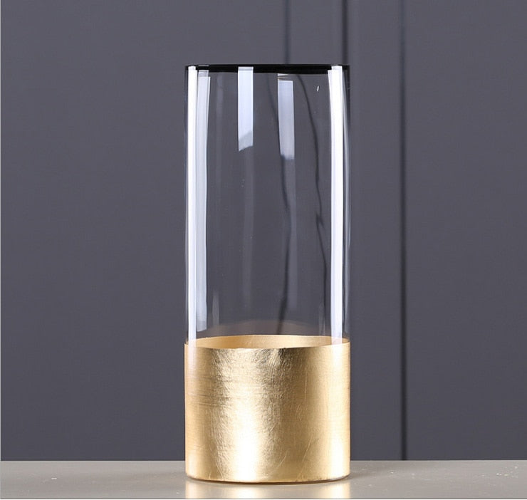 Glass Flower Vase with Gold Foil Living Room Decor
