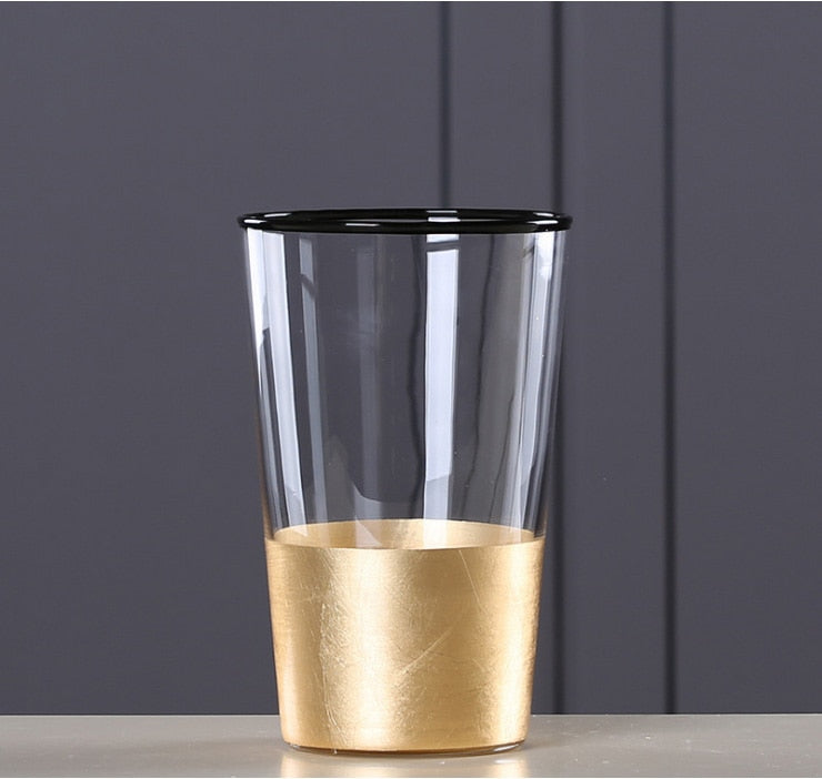 Glass Flower Vase with Gold Foil Living Room Decor