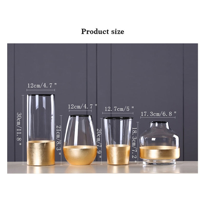 Glass Flower Vase with Gold Foil Living Room Decor
