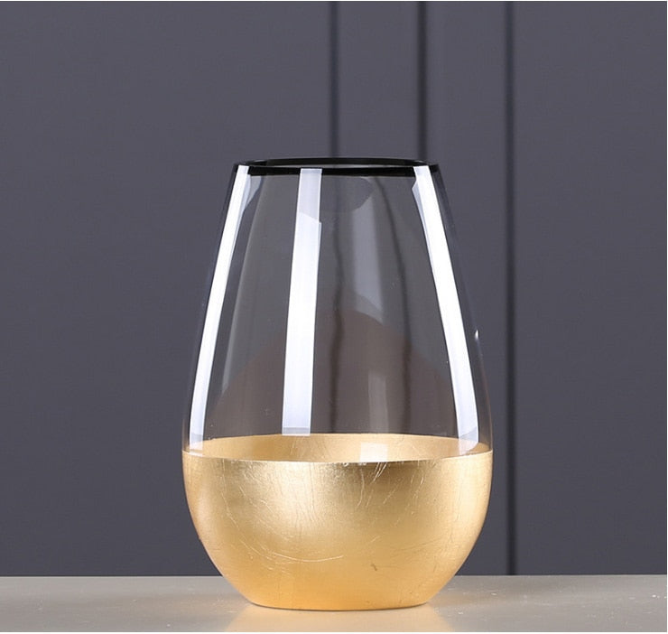 Glass Flower Vase with Gold Foil Living Room Decor