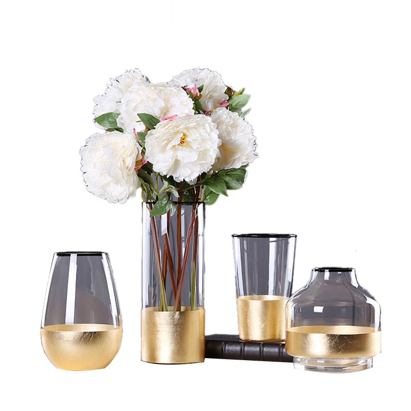 Glass Flower Vase with Gold Foil Living Room Decor