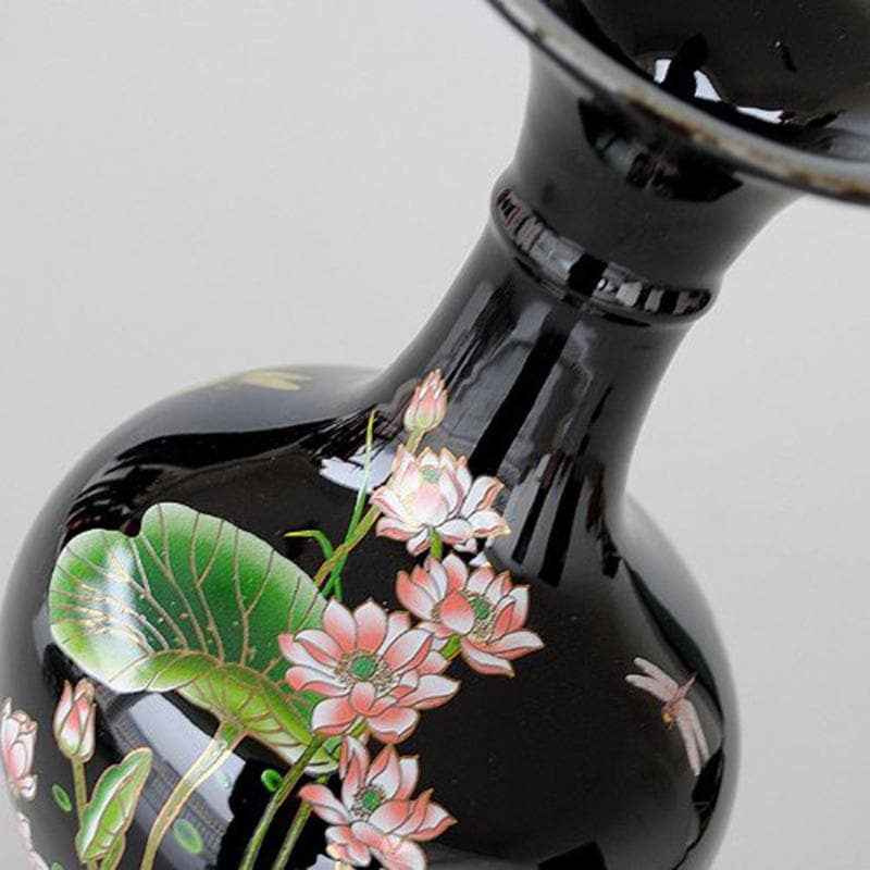 Black Pastel Lotus Paintings Vase