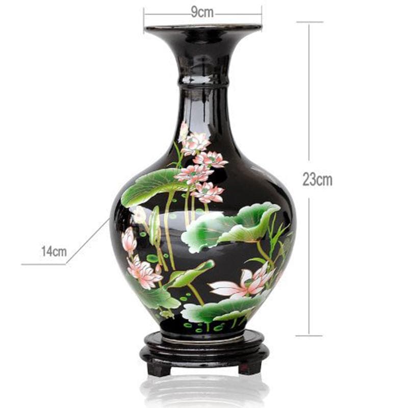Black Pastel Lotus Paintings Vase