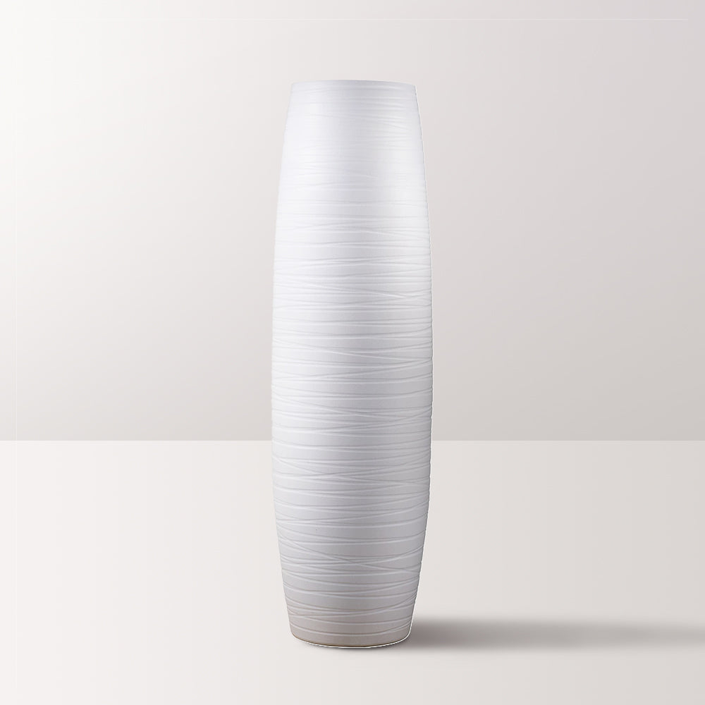White Stripe Tall Ceramic Floor Vase