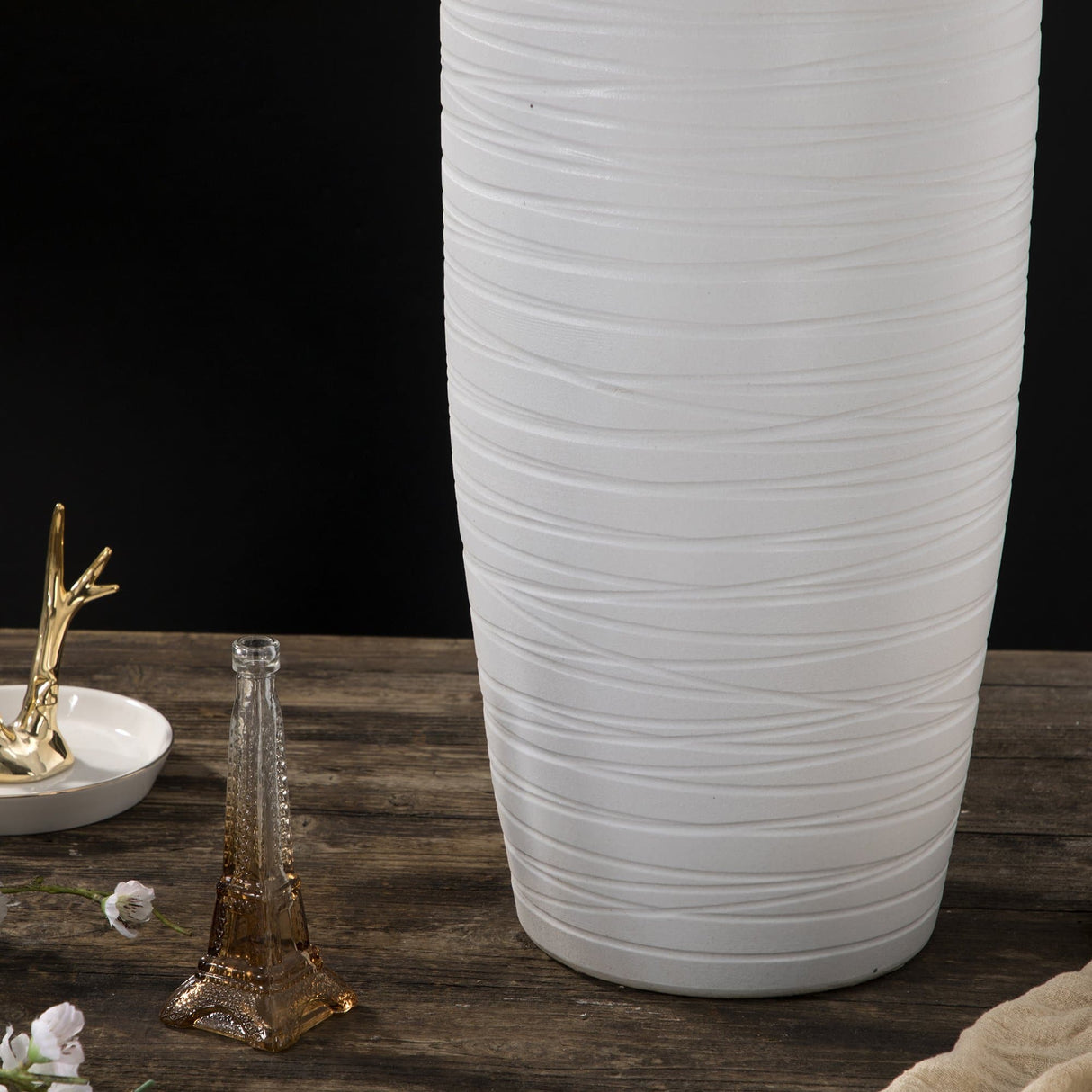White Stripe Tall Ceramic Floor Vase