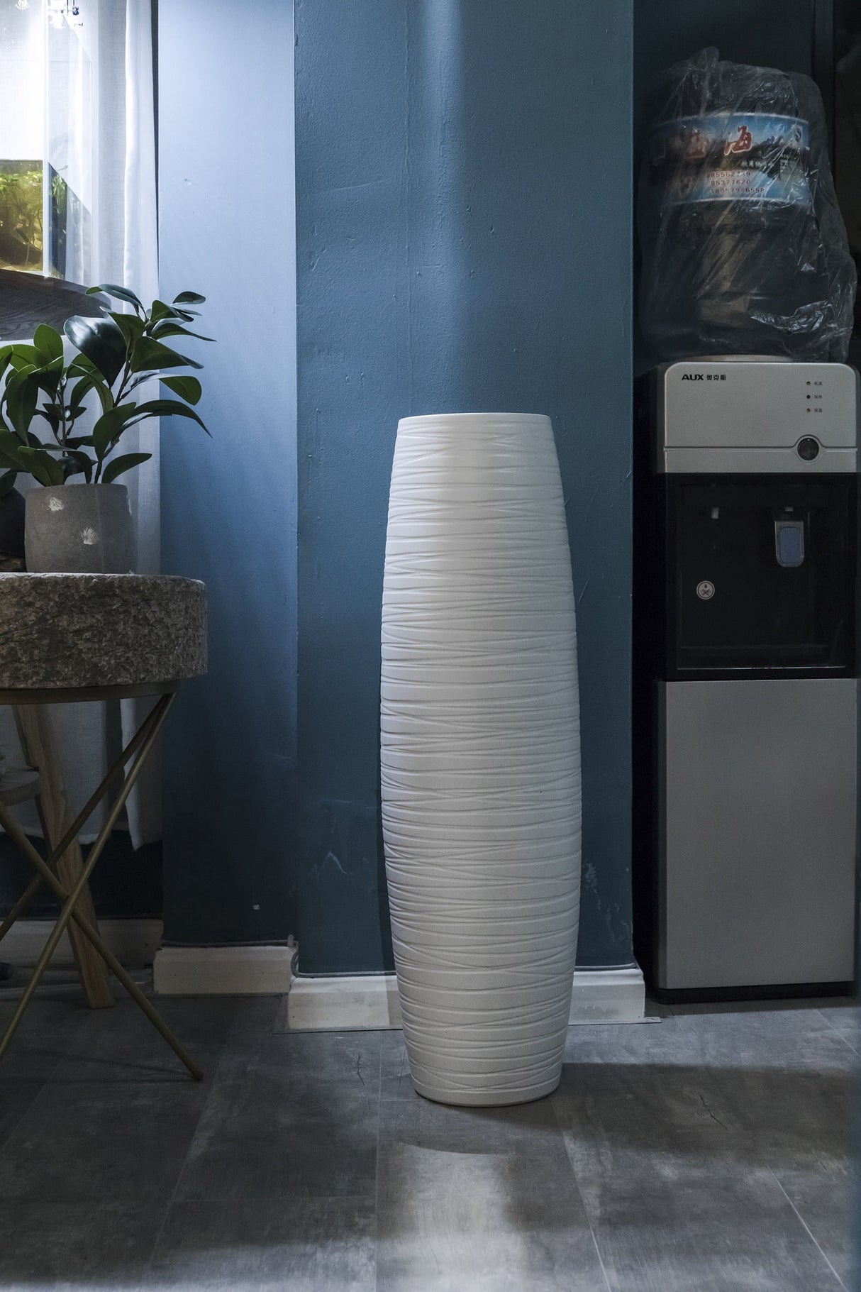 White Stripe Tall Ceramic Floor Vase