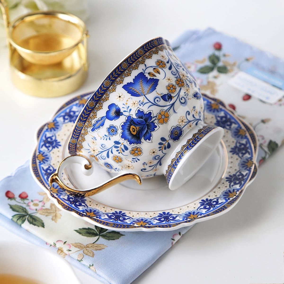 Vintage Flowers Bone Coffee Cup