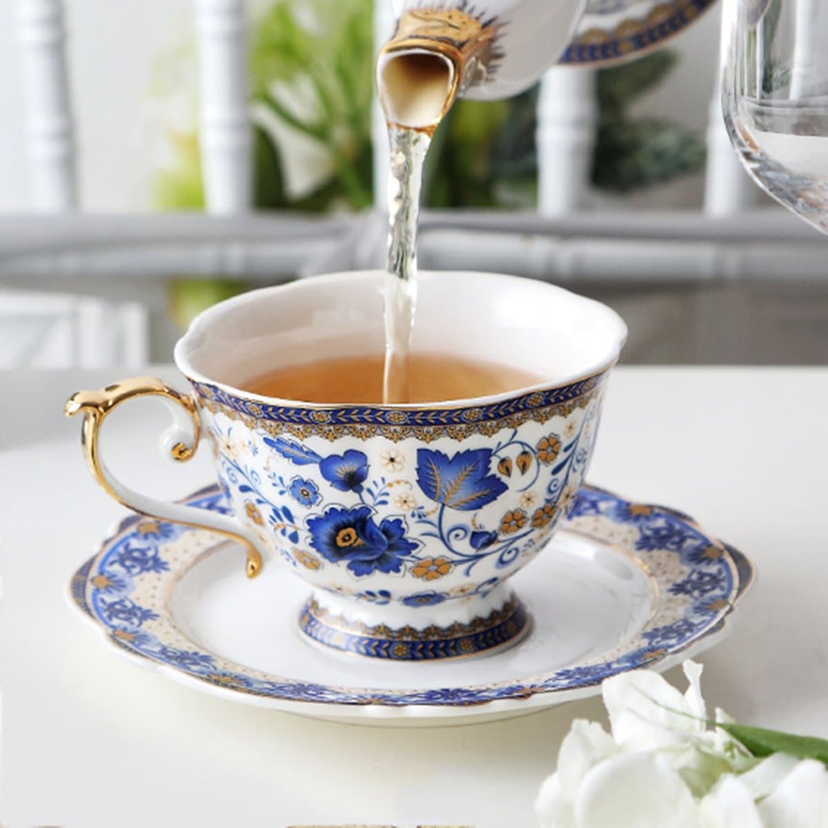 Vintage Flowers Bone Coffee Cup