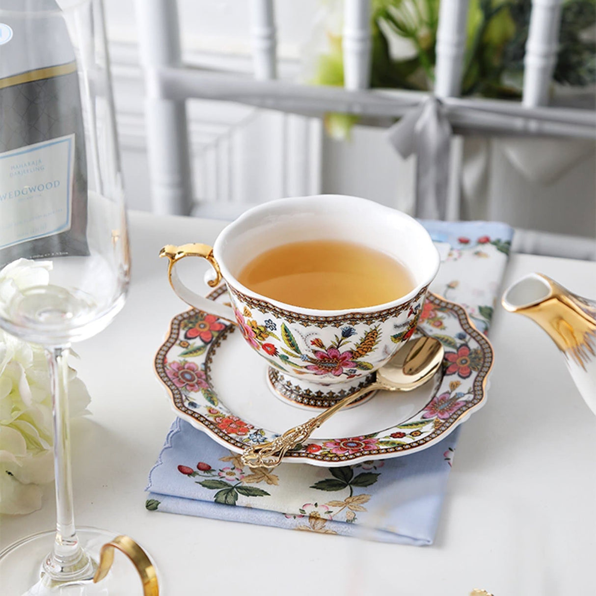 Vintage Flowers Bone Coffee Cup
