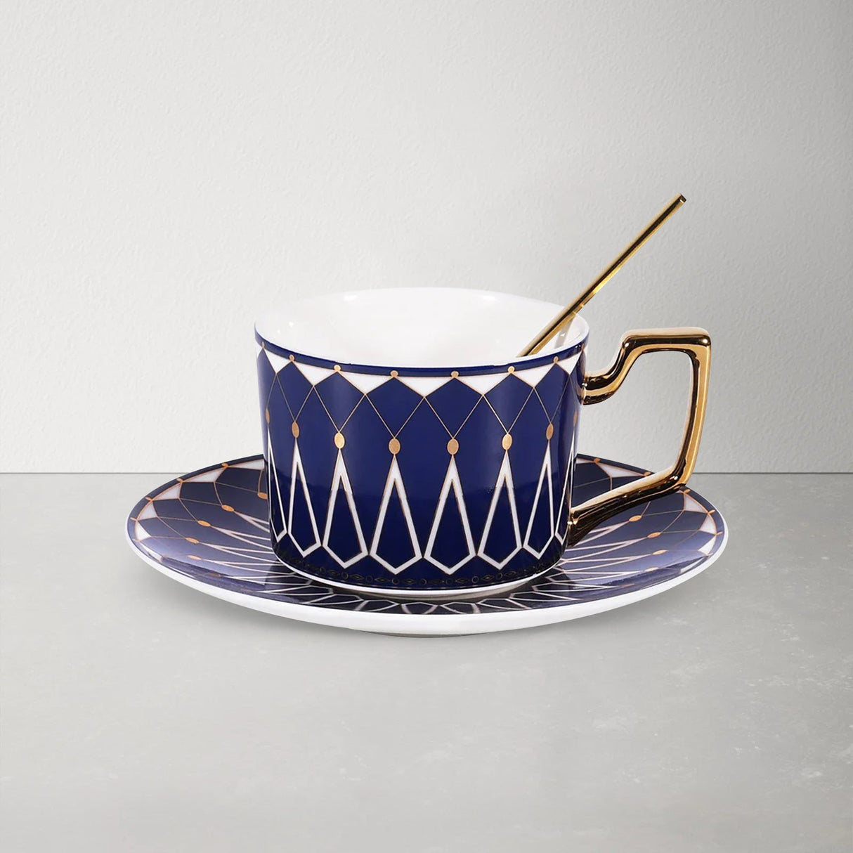 Blue Geometric Ceramic Coffee Cup