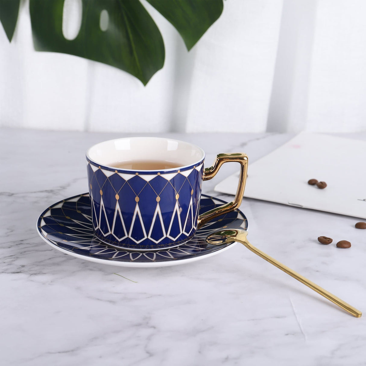 Blue Geometric Ceramic Coffee Cup