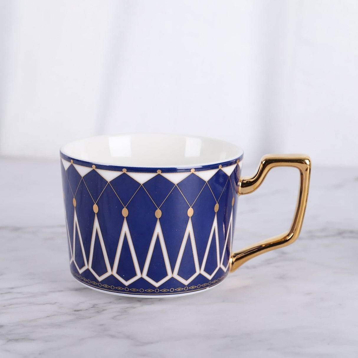 Blue Geometric Ceramic Coffee Cup