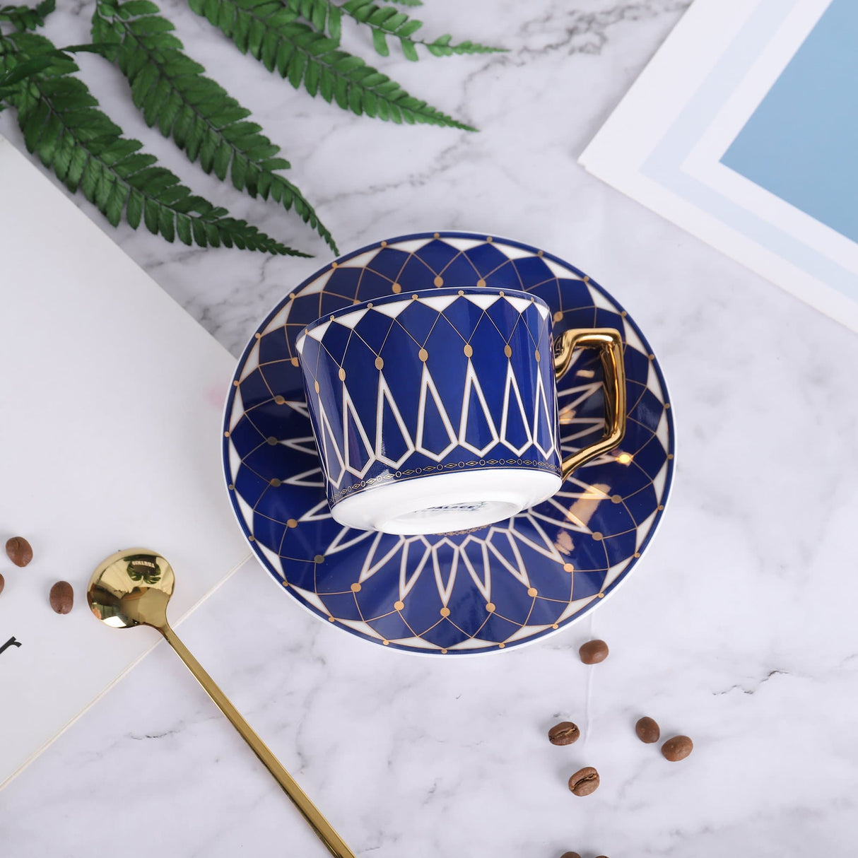 Blue Geometric Ceramic Coffee Cup