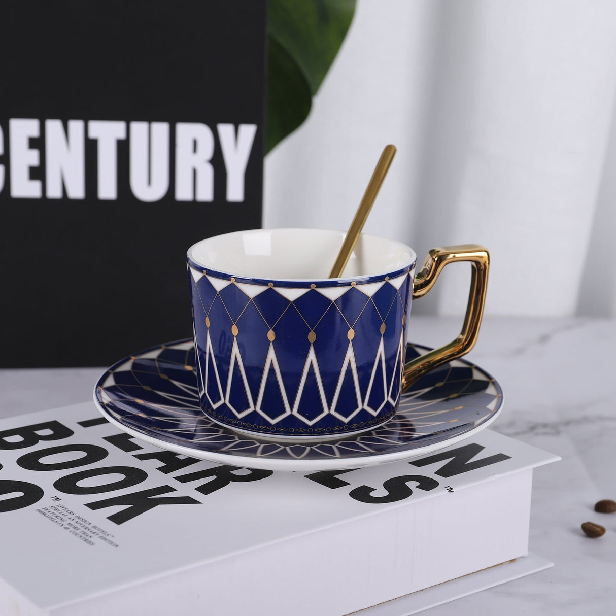 Blue Geometric Ceramic Coffee Cup
