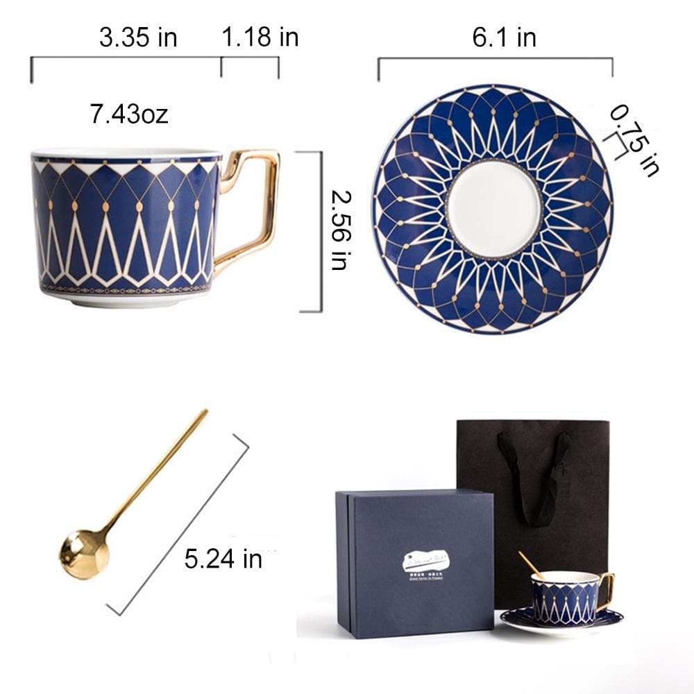 Blue Geometric Ceramic Coffee Cup