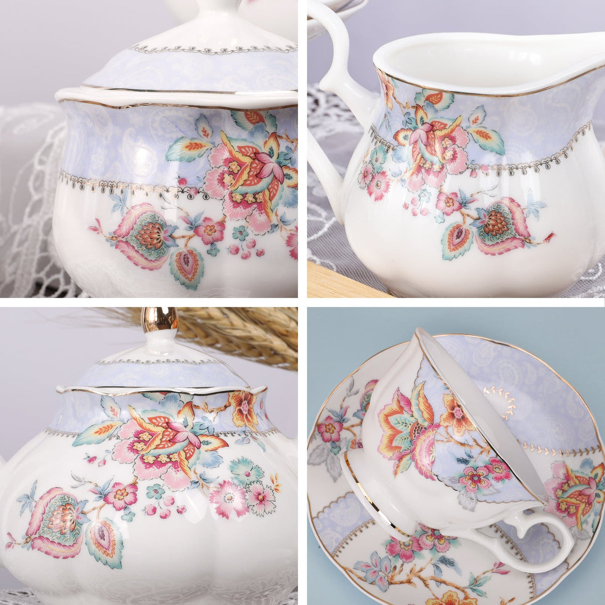 Blue Flowers Porcelain Tea Set
