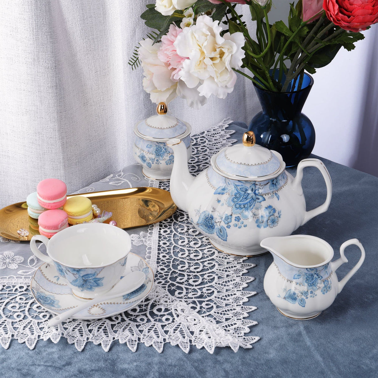 Blue Flowers Porcelain Tea Set