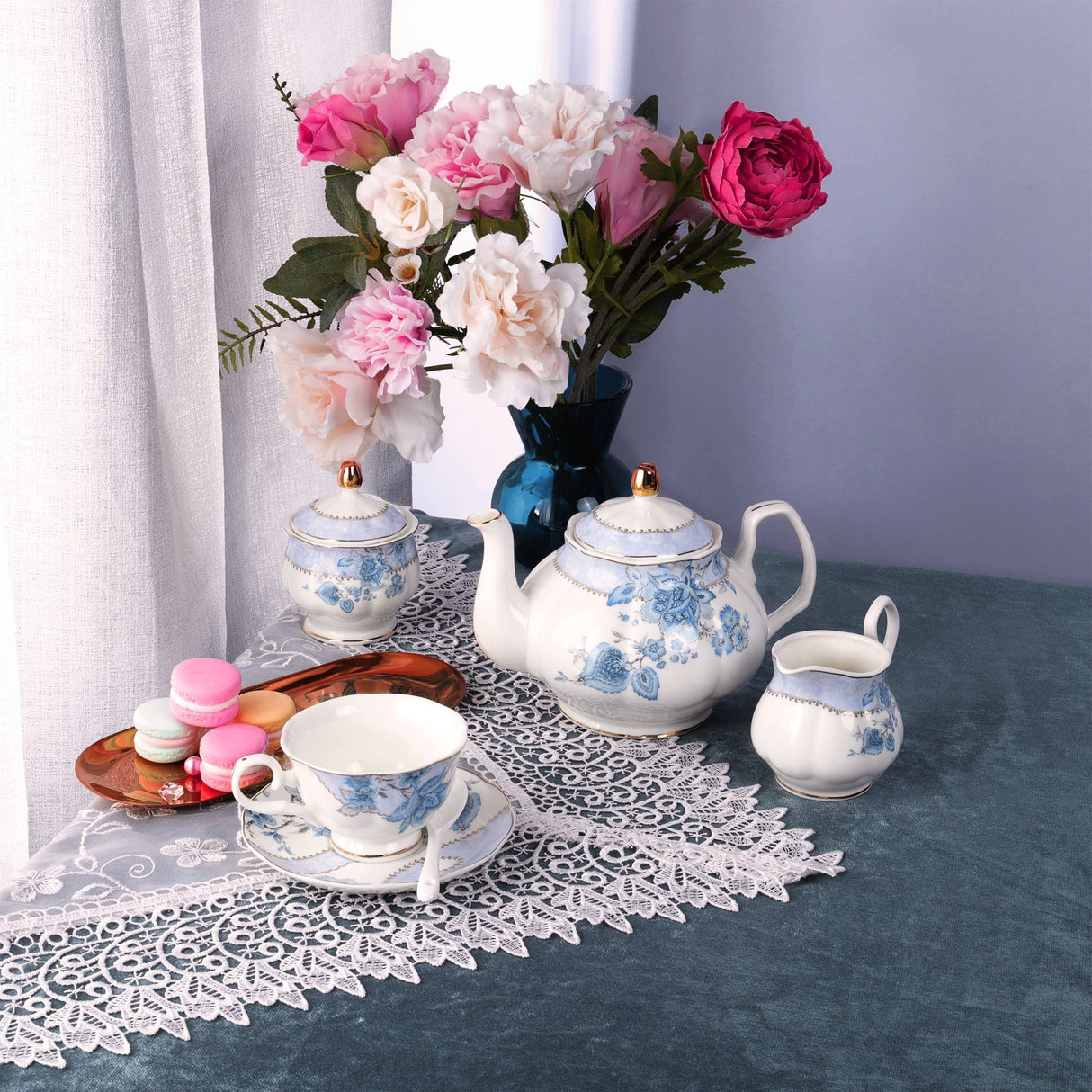 Blue Flowers Porcelain Tea Set
