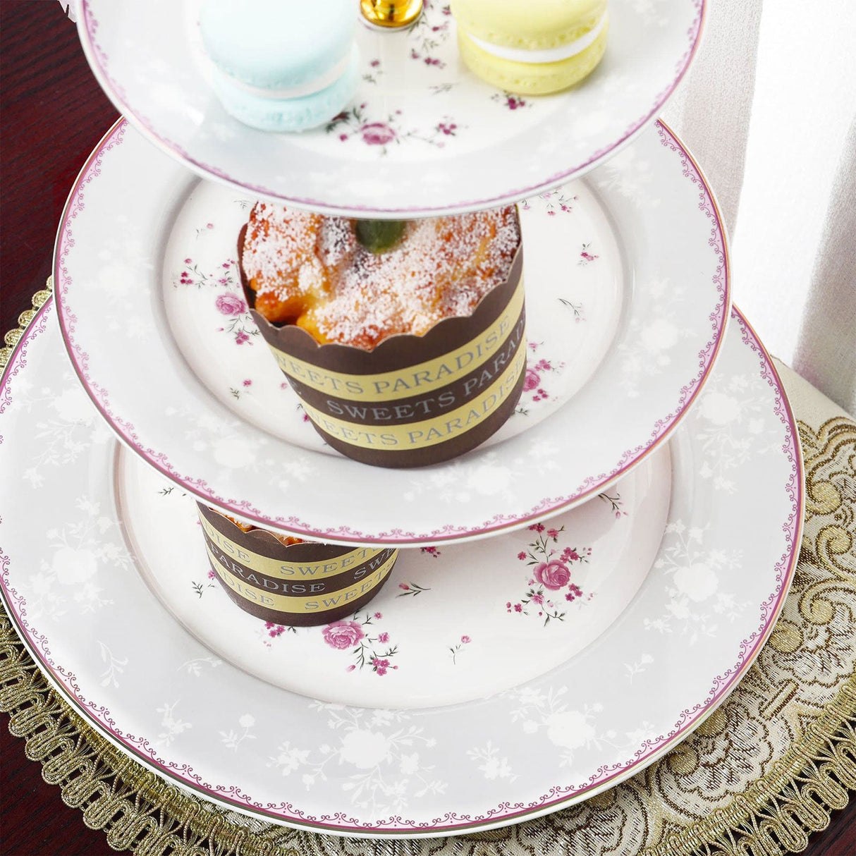 3 Tier Pink Porcelain Cupcake Stand