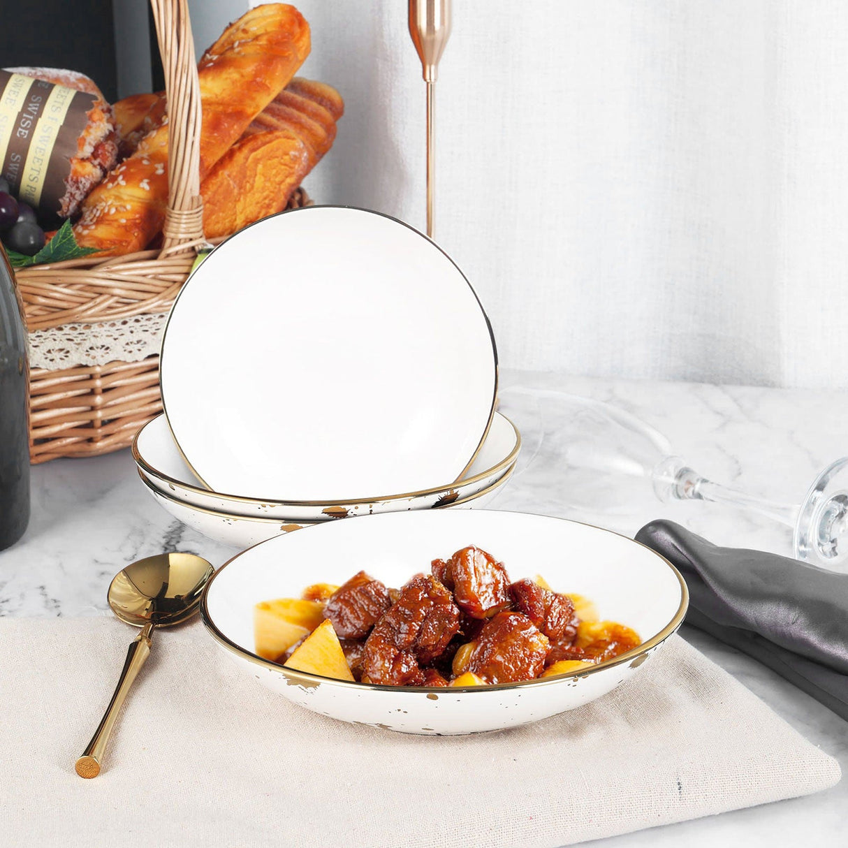 Marble Porcelain Pasta Bowl Set