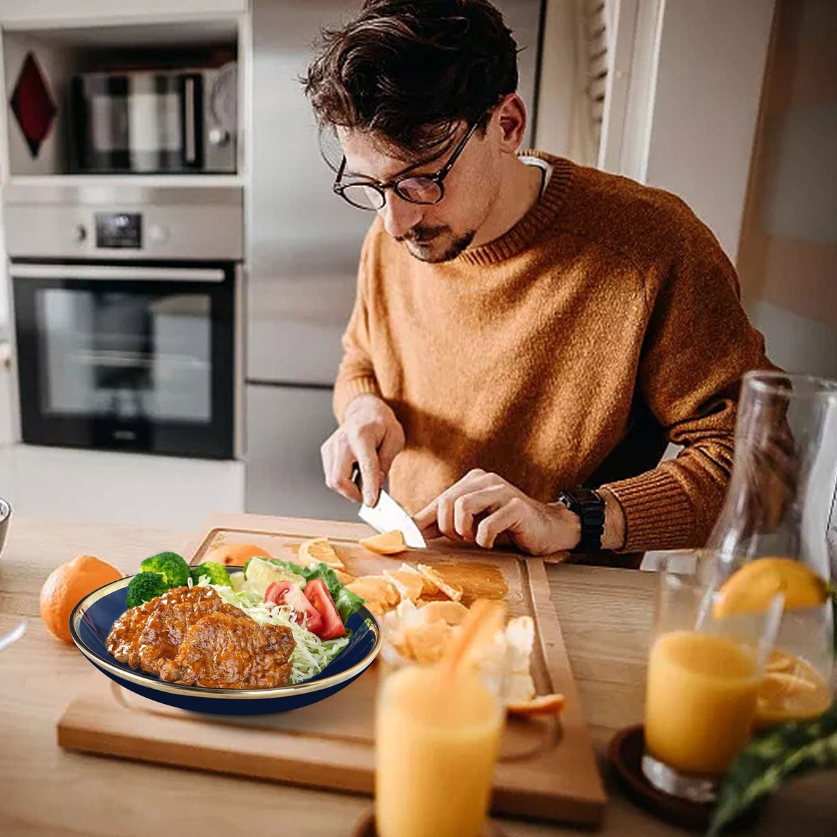 Navy Blue Porcelain Pasta Bowl Set