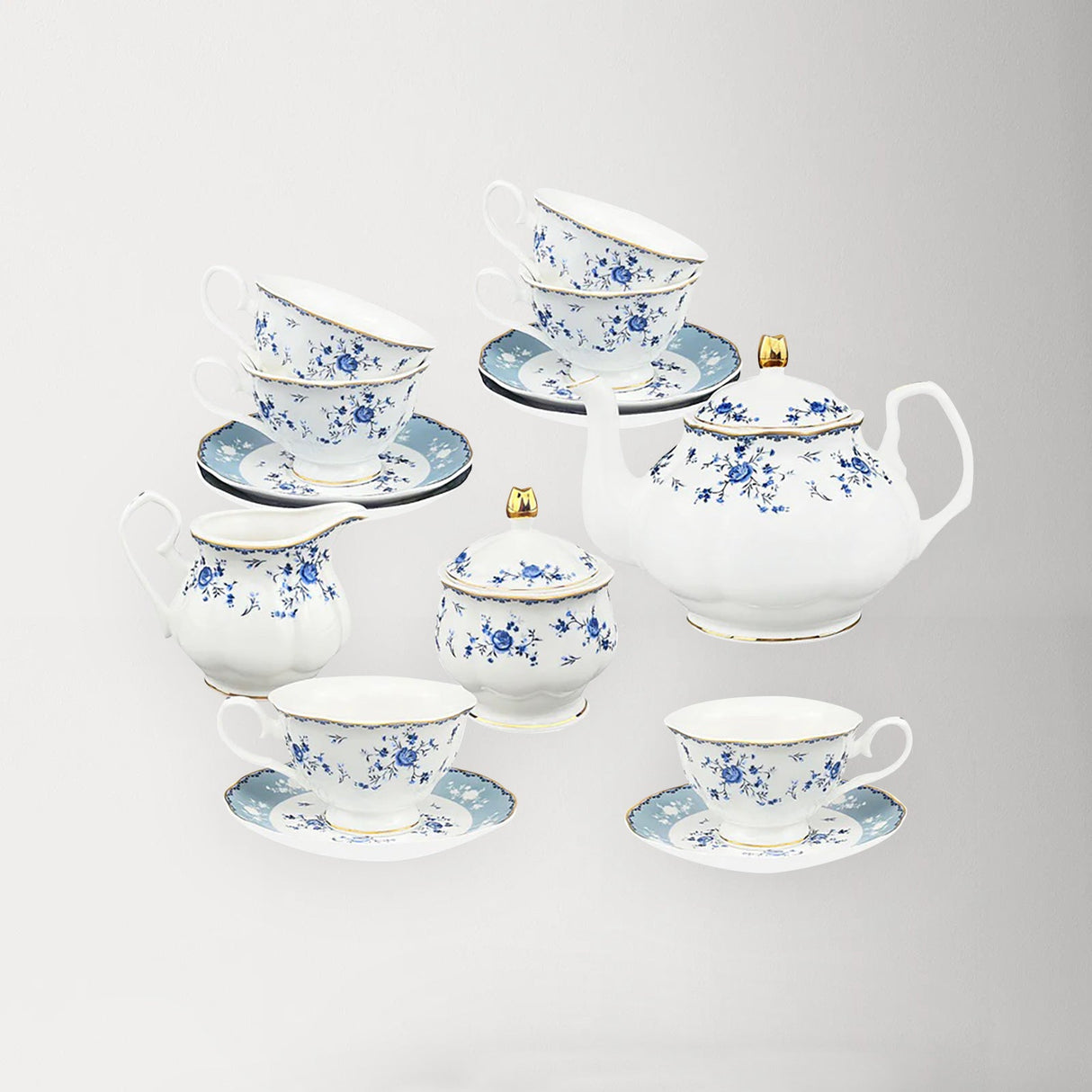 Blue Floral Porcelain Tea Set