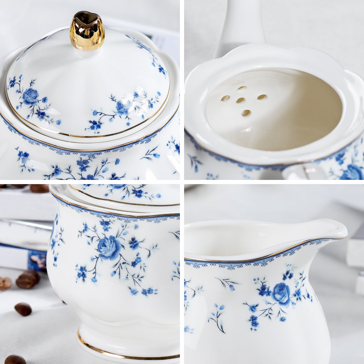 Blue Floral Porcelain Tea Set