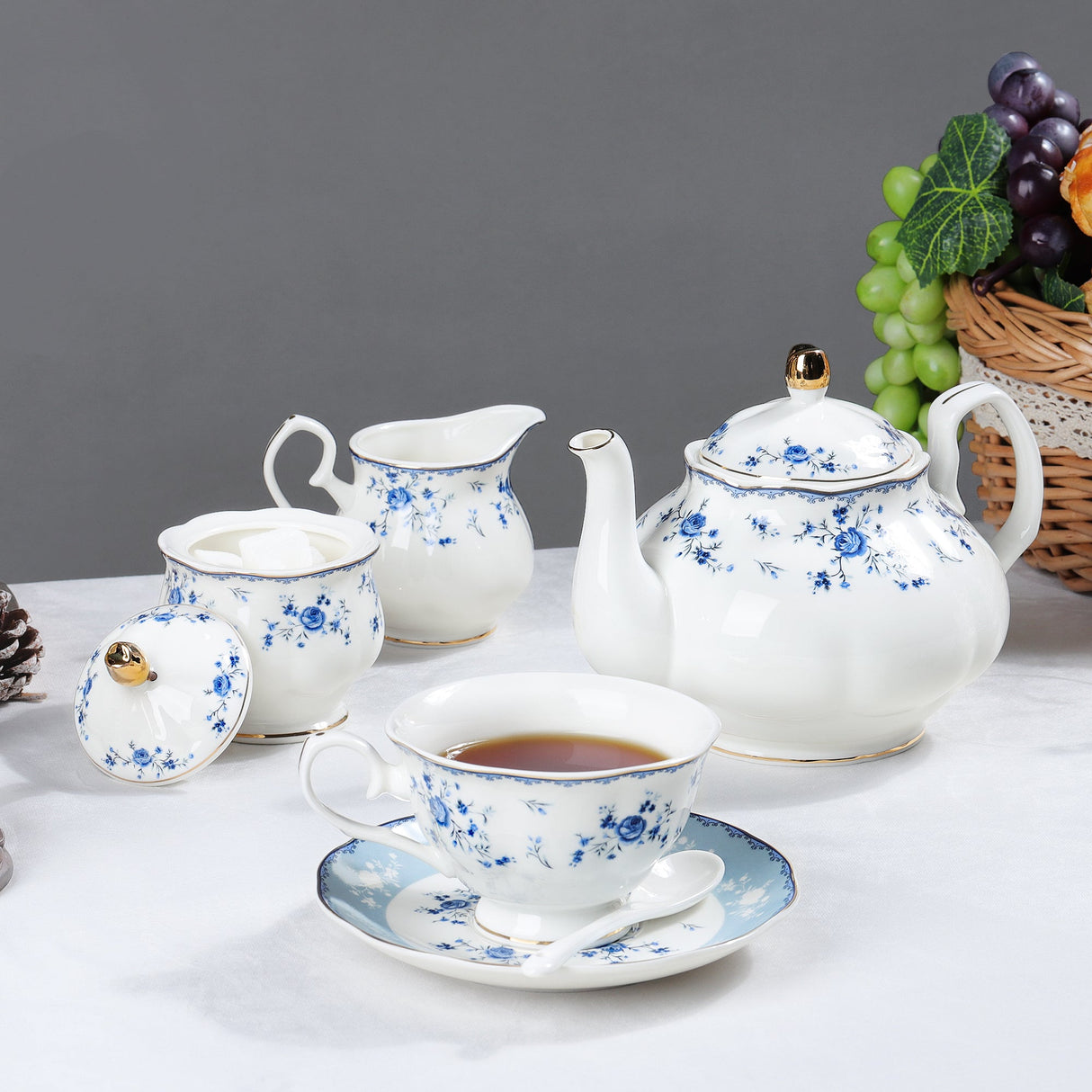 Blue Floral Porcelain Tea Set