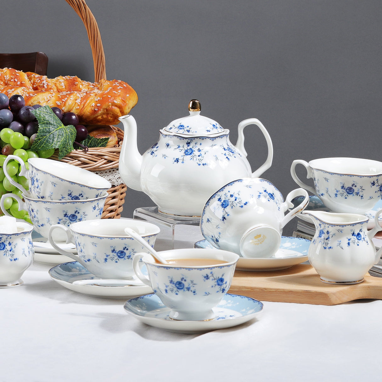 Blue Floral Porcelain Tea Set