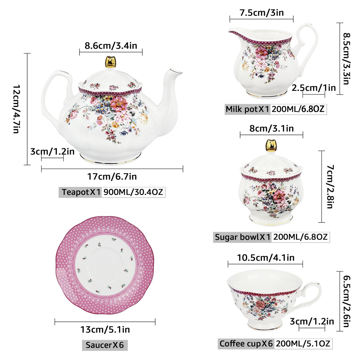 Blue Floral Porcelain Tea Set