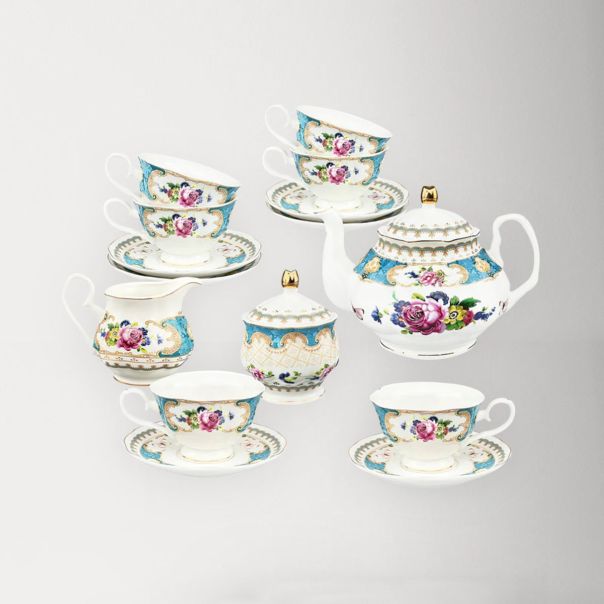 Blue Floral Porcelain Tea Set