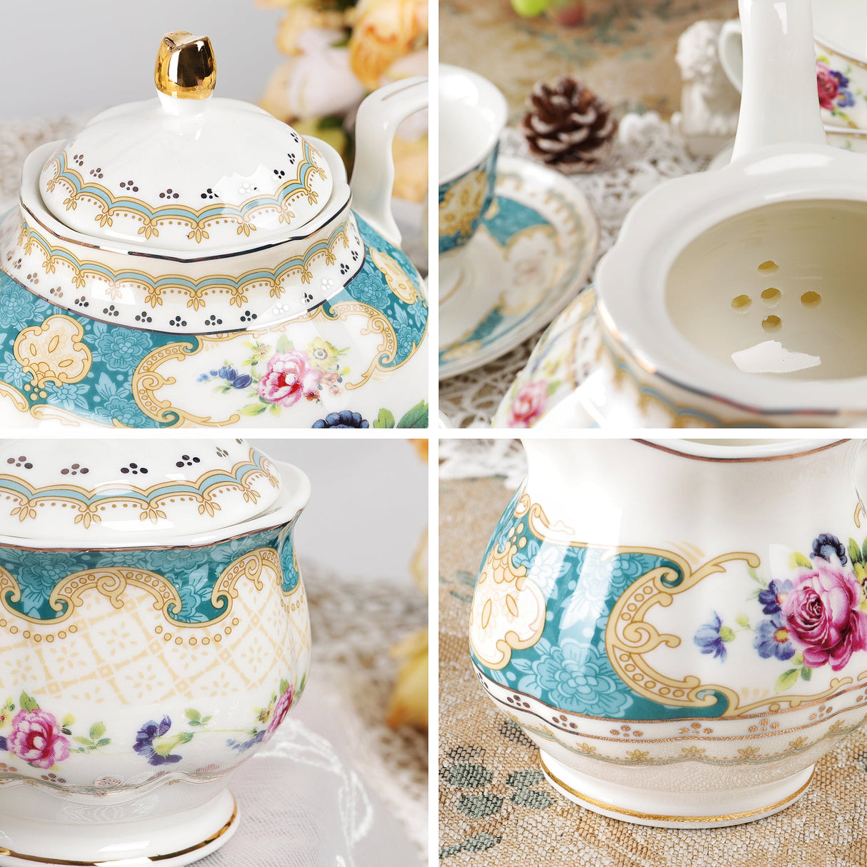 Blue Floral Porcelain Tea Set